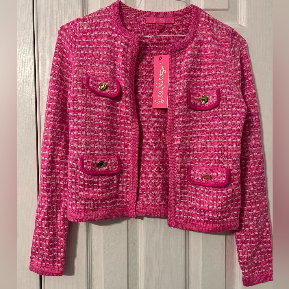 Lilly Pulitzer Pink and White Kienna Cardigan